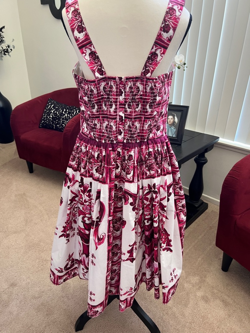 Dolce & Gabbana Pink and White Maiolica Print Dress - Picture 7 of 12
